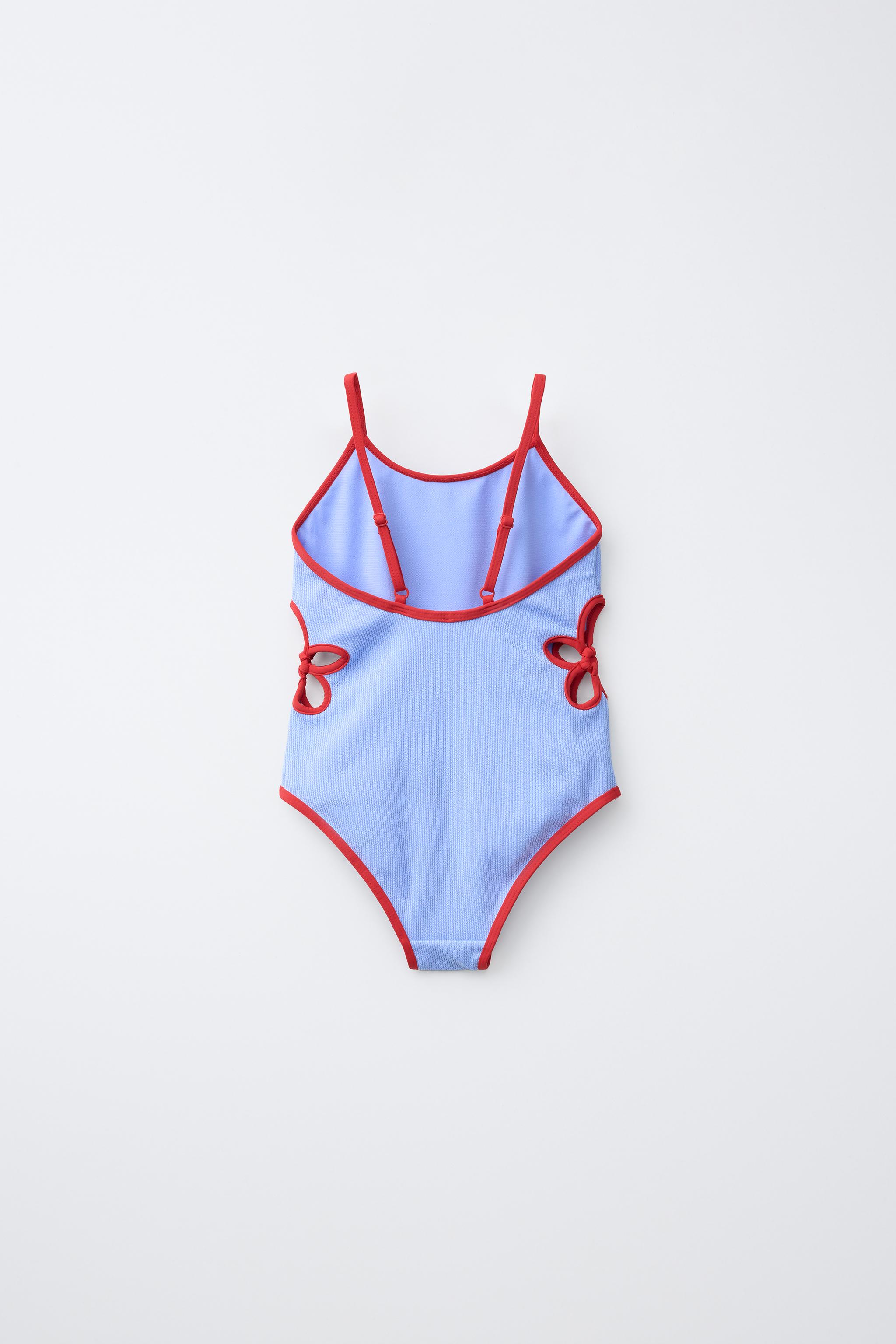 6-14 YEARS/ CONTRAST FLORAL CUTOUT SWIMSUIT